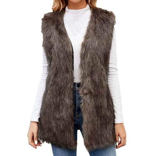 Damen Westen Elegant Fellweste Ärmellose Pelzweste Vest Jacke Fellweste Faux Pelz Kunstfell Mantel Pelzjacke Fell Cardigan Winter Warme Fellweste Pelzmantel Einfarbig Kunstpelze von Dajowake