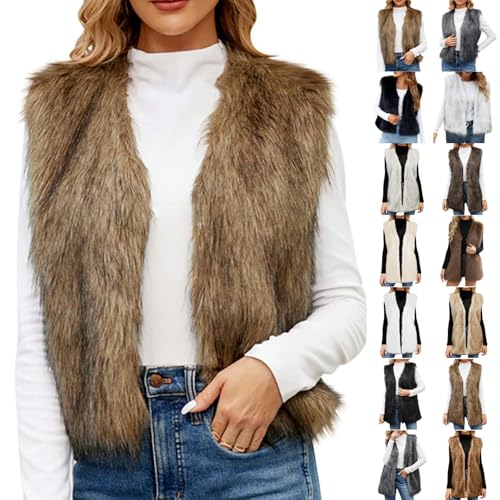 Damen Westen Elegant Fellweste Ärmellose Pelzweste Vest Jacke Fellweste Faux Pelz Kunstfell Mantel Pelzjacke Fell Cardigan Winter Warme Fellweste Pelzmantel Einfarbig Kunstpelze von Dajowake