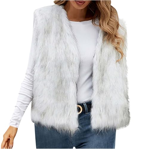 Damen Westen Elegant Fellweste Ärmellose Pelzweste Vest Jacke Fellweste Faux Pelz Kunstfell Mantel Pelzjacke Fell Cardigan Winter Warme Fellweste Pelzmantel Einfarbig Kunstpelze von Dajowake