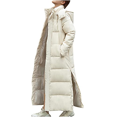 Daunenjacke Damen Warme Daunenmantel Elegant Verdickt Steppjacke mit Kapuze Puffer Winterjacke Weiche Elegant Wintermantel Lang Outdoor Mantel Leichte Casual Kuschelig Steppmantel von Dajowake