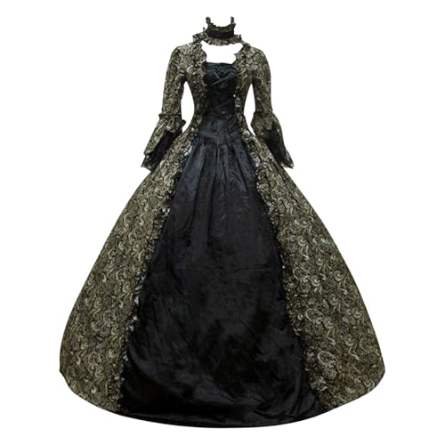 Halloween Kostüm Damen Mittelalter Kleid Goth Dress Ballkleid Viktorianisches Kleider Renaissance Partykleid Satin Langkleid Frauen Elegant Kleidung Festival Festlich Karnevalskostüm von Dajowake