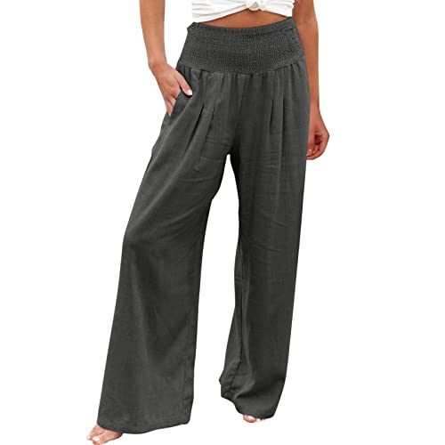 Leicht Leinenhose Damen Sommer Oversize Stoffhose Musselin Hohe Taille Hosen Baumwolle Leinen Sommerhosen Locker Casual Damenhose Bundfaltenhose Dünner Strandhose von Dajowake