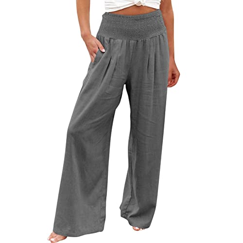 Leicht Leinenhose Damen Sommer Oversize Stoffhose Musselin Hohe Taille Hosen Baumwolle Leinen Sommerhosen Locker Casual Damenhose Bundfaltenhose Dünner Strandhose von Dajowake