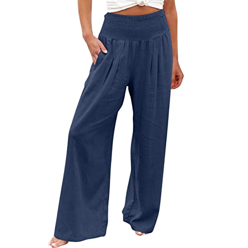 Leicht Leinenhose Damen Sommer Oversize Stoffhose Musselin Hohe Taille Hosen Baumwolle Leinen Sommerhosen Locker Casual Damenhose Bundfaltenhose Dünner Strandhose von Dajowake