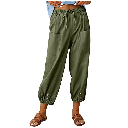 Leinenhose Damen 7/8 Lang Sommerhose Baumwolle Leinen Freizeithose Lässige Einfarbig Stoffhose Casual Loose Fit Strandhose mit Taschen Yogahose Elastische Taille Haremshose Caprihose Leinenhose Damen 7/8 Lang Sommerhose Baumwolle Leinen Freizeithose Lässige Einfarbig Stoffhose Casual Loose Fit Strandhose mit Taschen Yogahose Elastische Taille Haremshose Caprihose von Dajowake