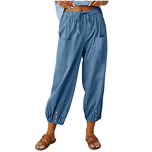 Leinenhose Damen 7/8 Lang Sommerhose Baumwolle Leinen Freizeithose Lässige Einfarbig Stoffhose Casual Loose Fit Strandhose mit Taschen Yogahose Elastische Taille Haremshose Caprihose Leinenhose Damen 7/8 Lang Sommerhose Baumwolle Leinen Freizeithose Lässige Einfarbig Stoffhose Casual Loose Fit Strandhose mit Taschen Yogahose Elastische Taille Haremshose Caprihose von Dajowake