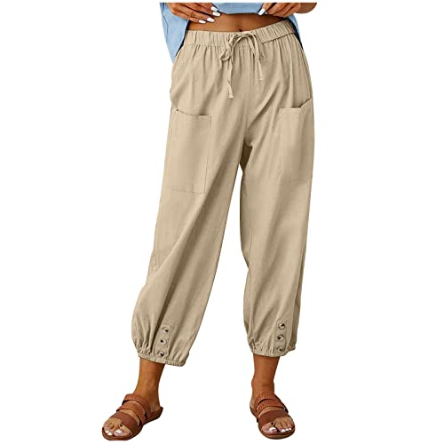 Leinenhose Damen 7/8 Lang Sommerhose Baumwolle Leinen Freizeithose Lässige Einfarbig Stoffhose Casual Loose Fit Strandhose mit Taschen Yogahose Elastische Taille Haremshose Caprihose Leinenhose Damen 7/8 Lang Sommerhose Baumwolle Leinen Freizeithose Lässige Einfarbig Stoffhose Casual Loose Fit Strandhose mit Taschen Yogahose Elastische Taille Haremshose Caprihose von Dajowake