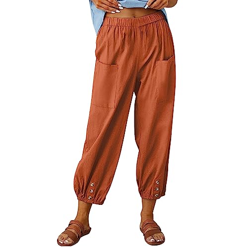 Leinenhose Damen 7/8 Lang Sommerhose Baumwolle Leinen Freizeithose Lässige Einfarbig Stoffhose Casual Loose Fit Strandhose mit Taschen Yogahose Elastische Taille Haremshose Caprihose Leinenhose Damen 7/8 Lang Sommerhose Baumwolle Leinen Freizeithose Lässige Einfarbig Stoffhose Casual Loose Fit Strandhose mit Taschen Yogahose Elastische Taille Haremshose Caprihose von Dajowake