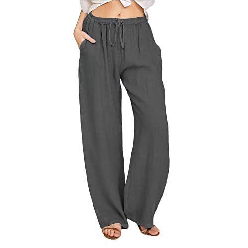 Leinenhose Damen Sommer Lang Hose Weites Bein Freizeithose Baumwolle Leinen Stoffhose Elegant Einfarbig Yogahose Kordelzug Taschen Schnürhose Leicht Luftige Sporthose Mode Strandhose Leinenhose Damen Sommer Lang Hose Weites Bein Freizeithose Baumwolle Leinen Stoffhose Elegant Einfarbig Yogahose Kordelzug Taschen Schnürhose Leicht Luftige Sporthose Mode Strandhose von Dajowake
