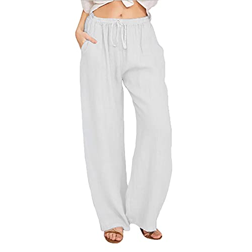 Leinenhose Damen Sommer Lang Hose Weites Bein Freizeithose Baumwolle Leinen Stoffhose Elegant Einfarbig Yogahose Kordelzug Taschen Schnürhose Leicht Luftige Sporthose Mode Strandhose Leinenhose Damen Sommer Lang Hose Weites Bein Freizeithose Baumwolle Leinen Stoffhose Elegant Einfarbig Yogahose Kordelzug Taschen Schnürhose Leicht Luftige Sporthose Mode Strandhose von Dajowake