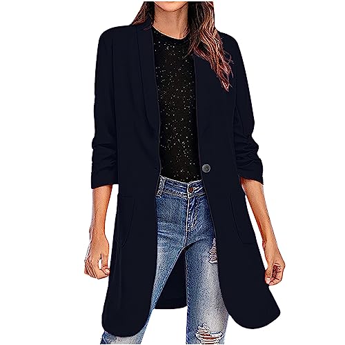 Longblazer Damen Blaser Jacke Lange Mantel Leicht Lässig Damenblazer Stretch Tailliert Cardigan Revers Coat Outwear Elegant Sportlich Arbeitsjacke Business Outfit Große Größen Blazerjacke von Dajowake