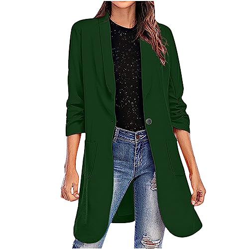 Longblazer Damen Blaser Jacke Lange Mantel Leicht Lässig Damenblazer Stretch Tailliert Cardigan Revers Coat Outwear Elegant Sportlich Arbeitsjacke Business Outfit Große Größen Blazerjacke von Dajowake