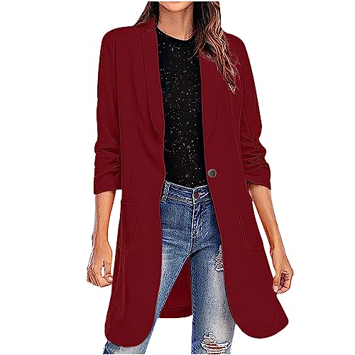 Longblazer Damen Blaser Jacke Lange Mantel Leicht Lässig Damenblazer Stretch Tailliert Cardigan Revers Coat Outwear Elegant Sportlich Arbeitsjacke Business Outfit Große Größen Blazerjacke von Dajowake