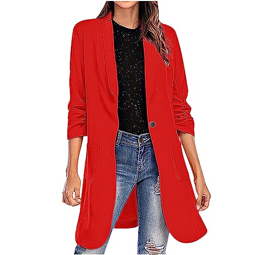 Longblazer Damen Blaser Jacke Lange Mantel Leicht Lässig Damenblazer Stretch Tailliert Cardigan Revers Coat Outwear Elegant Sportlich Arbeitsjacke Business Outfit Große Größen Blazerjacke von Dajowake