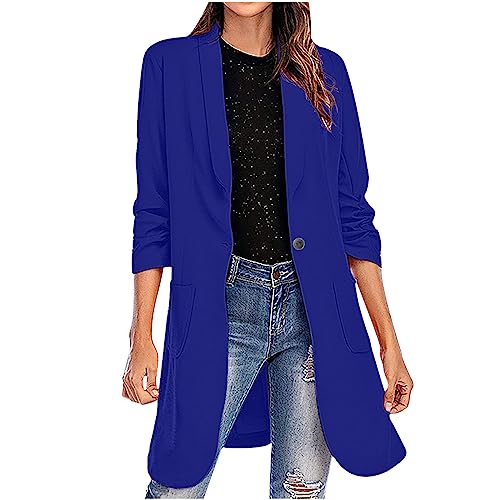 Longblazer Damen Blaser Jacke Lange Mantel Leicht Lässig Damenblazer Stretch Tailliert Cardigan Revers Coat Outwear Elegant Sportlich Arbeitsjacke Business Outfit Große Größen Blazerjacke von Dajowake