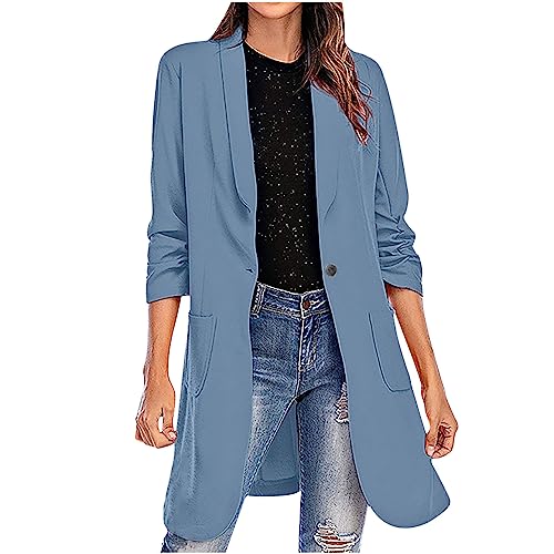 Longblazer Damen Blaser Jacke Lange Mantel Leicht Lässig Damenblazer Stretch Tailliert Cardigan Revers Coat Outwear Elegant Sportlich Arbeitsjacke Business Outfit Große Größen Blazerjacke von Dajowake