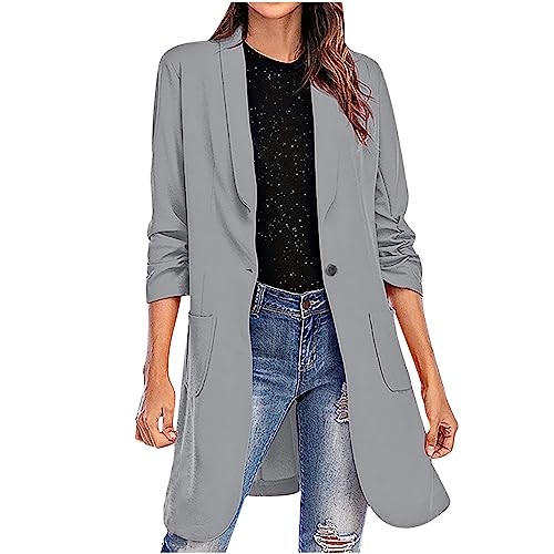 Longblazer Damen Blaser Jacke Lange Mantel Leicht Lässig Damenblazer Stretch Tailliert Cardigan Revers Coat Outwear Elegant Sportlich Arbeitsjacke Business Outfit Große Größen Blazerjacke von Dajowake