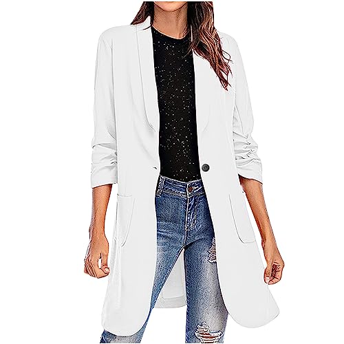 Longblazer Damen Blaser Jacke Lange Mantel Leicht Lässig Damenblazer Stretch Tailliert Cardigan Revers Coat Outwear Elegant Sportlich Arbeitsjacke Business Outfit Große Größen Blazerjacke von Dajowake
