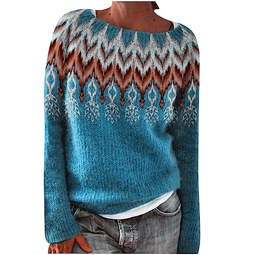 Norweger Pullover Damen Kaschmir Winterpullover Sweatshirt Elegant Rundhals Strickpullover Warm Winterpullover mit Aufdruck Gestrickter Sweater Mode Winter Oberteile Langarm Strickmantel von Dajowake