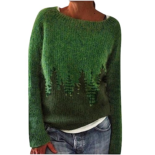 Norweger Pullover Damen Kaschmir Winterpullover Sweatshirt Elegant Rundhals Strickpullover Warm Winterpullover mit Aufdruck Gestrickter Sweater Mode Winter Oberteile Langarm Strickmantel von Dajowake