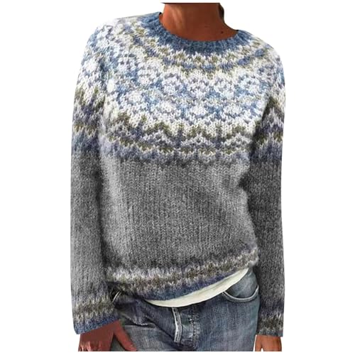 Norweger Pullover Damen Kaschmir Winterpullover Sweatshirt Elegant Rundhals Strickpullover Warm Winterpullover mit Aufdruck Gestrickter Sweater Mode Winter Oberteile Langarm Strickmantel von Dajowake