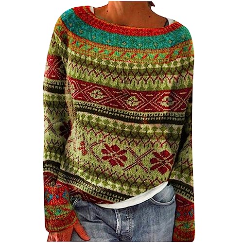 Norweger Pullover Damen Kaschmir Winterpullover Sweatshirt Elegant Rundhals Strickpullover Warm Winterpullover mit Aufdruck Gestrickter Sweater Mode Winter Oberteile Langarm Strickmantel von Dajowake