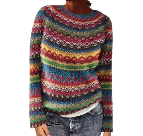 Norweger Pullover Damen Kaschmir Winterpullover Sweatshirt Elegant Rundhals Strickpullover Warm Winterpullover mit Aufdruck Gestrickter Sweater Mode Winter Oberteile Langarm Strickmantel von Dajowake