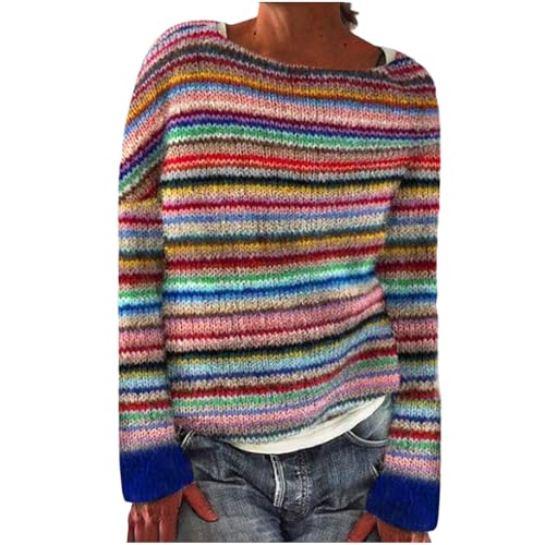 Norweger Pullover Damen Kaschmir Winterpullover Sweatshirt Elegant Rundhals Strickpullover Warm Winterpullover mit Aufdruck Gestrickter Sweater Mode Winter Oberteile Langarm Strickmantel von Dajowake