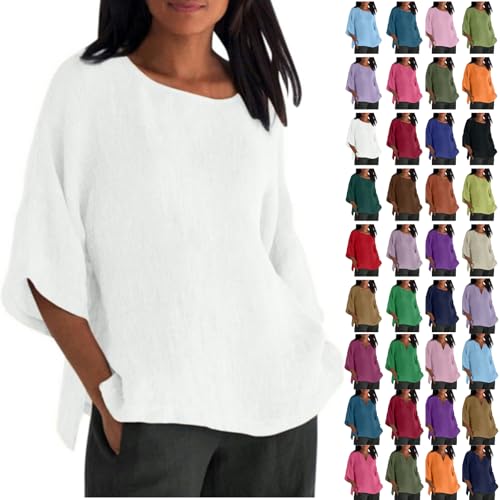 Oberteile Damen Leinenbluse Sommer Musselin Bluse 3/4 Arm Elegant Longshirt Große Größe Leinenhemd Leinen Langarmshirt Oberteil Locker Blusenshirt Basic Shirt Oversized Hemdbluse T-Shirt Oberteile Damen Leinenbluse Sommer Musselin Bluse 3/4 Arm Elegant Longshirt Große Größe Leinenhemd Leinen Langarmshirt Oberteil Locker Blusenshirt Basic Shirt Oversized Hemdbluse T-Shirt von Dajowake