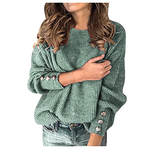 Pullover Damen Sweater Einfarbig Loose Strickpullover Autumns Winter Übergangsjacke Ohne Kapuze Rollkragenshirt Pullunder Langarm Oversize Pulli mit Knöpfe Soft Warm Sweatjacke Streetwear von Dajowake