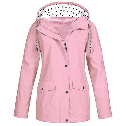 Regenjacke Damen Jacken Wasserdicht Regenmantel Winddichter Atmungsaktiv Regenparka Mütze Leichte Dünne Windbreaker Übergangsjacke Windjacke Trenchcoat Wandern Mountaineering Outdoorjacke von Dajowake