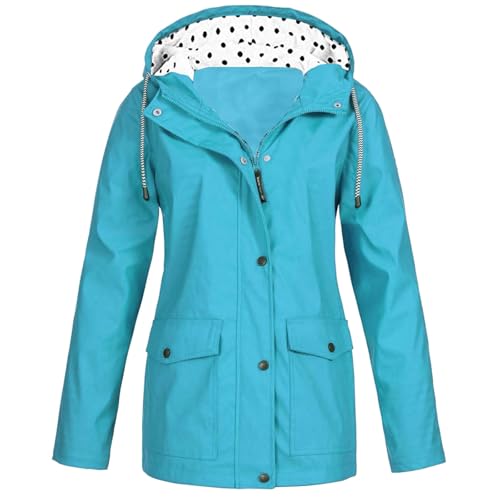 Regenjacke Damen Jacken Wasserdicht Regenmantel Winddichter Atmungsaktiv Regenparka Mütze Leichte Dünne Windbreaker Übergangsjacke Windjacke Trenchcoat Wandern Mountaineering Outdoorjacke von Dajowake