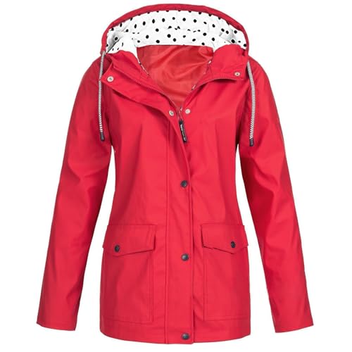 Regenjacke Damen Jacken Wasserdicht Regenmantel Winddichter Atmungsaktiv Regenparka Mütze Leichte Dünne Windbreaker Übergangsjacke Windjacke Trenchcoat Wandern Mountaineering Outdoorjacke von Dajowake