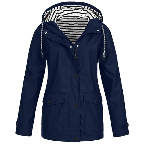 Regenjacke Damen Jacken Wasserdicht Regenmantel Winddichter Atmungsaktiv Regenparka Mütze Leichte Dünne Windbreaker Übergangsjacke Windjacke Trenchcoat Wandern Mountaineering Outdoorjacke von Dajowake