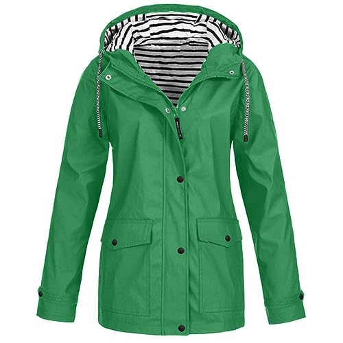 Regenjacke Damen Jacken Wasserdicht Regenmantel Winddichter Atmungsaktiv Regenparka Mütze Leichte Dünne Windbreaker Übergangsjacke Windjacke Trenchcoat Wandern Mountaineering Outdoorjacke von Dajowake