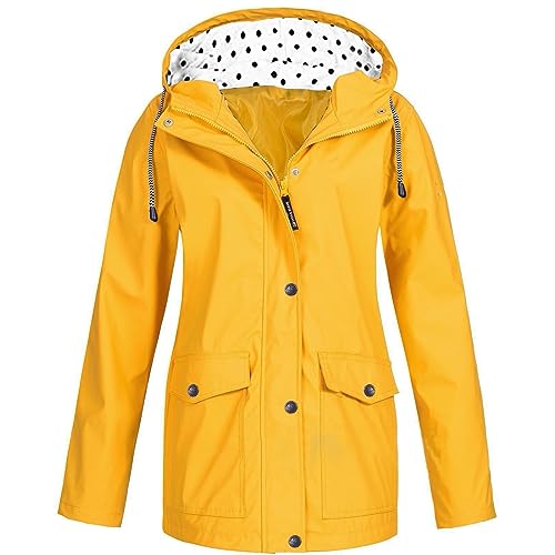 Regenjacke Damen Jacken Wasserdicht Regenmantel Winddichter Atmungsaktiv Regenparka Mütze Leichte Dünne Windbreaker Übergangsjacke Windjacke Trenchcoat Wandern Mountaineering Outdoorjacke von Dajowake