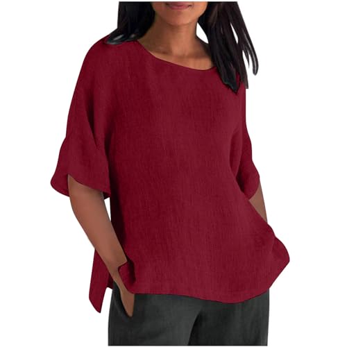 Sommer Leinenbluse Damen Lässig Leicht Bluse Tunika Kurzarm Oberteile Baumwolle Leinen T-Shirt Elegant Einfarbig Hemdbluse Locker Rundhals Longbluse Tops Sommer Leinenbluse Damen Lässig Leicht Bluse Tunika Kurzarm Oberteile Baumwolle Leinen T-Shirt Elegant Einfarbig Hemdbluse Locker Rundhals Longbluse Tops von Dajowake