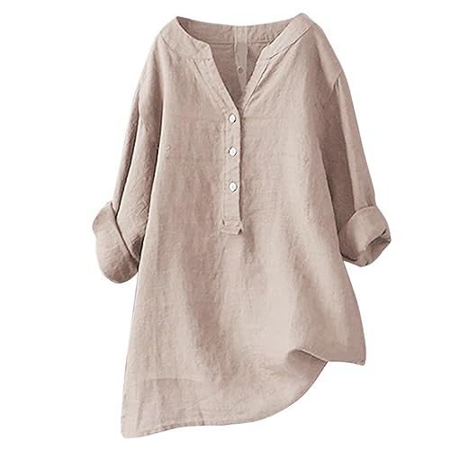Sommer Leinenbluse Damen Oberteile V-Ausschnitt Kurzarm Einfarbig Musselin Top Baumwolle Große Größen Bluse 3/4 Ärmel Kurzarm T-Shirt Tuniken Leicht Shirt Angebot von Dajowake