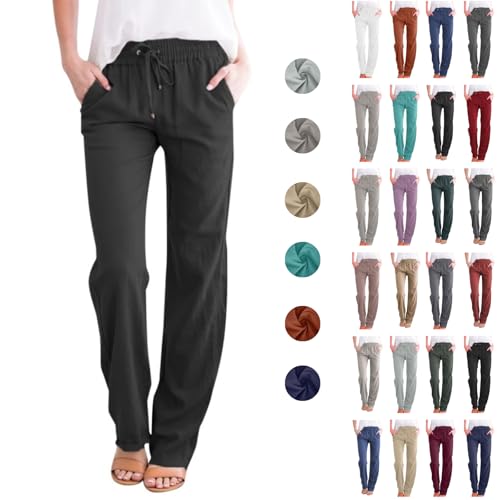 Sommerhose Damen Leicht Leinenhose Casual Hosen Lange Baumwolle Freizeithose Weite Hose Sommer Locker Strandhose Bequeme Atmungsaktive Loose Pants Stoffhose Elegant von Dajowake