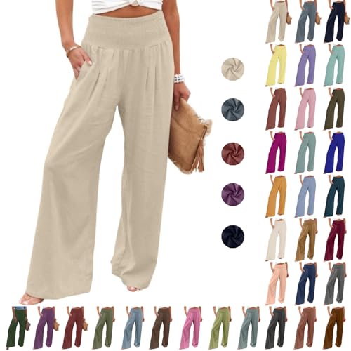 Sommerhosen Damen Leicht Leinenhose Weites Bein Damenhose Hohe Taille Freizeithose Sommer Einfarbig Strandhose Baumwolle Leinen Yogahose Elastische Taille Stoffhose Sommerhosen Damen Leicht Leinenhose Weites Bein Damenhose Hohe Taille Freizeithose Sommer Einfarbig Strandhose Baumwolle Leinen Yogahose Elastische Taille Stoffhose von Dajowake