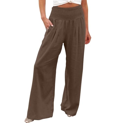 Sommerhosen Damen Leicht Leinenhose Weites Bein Damenhose Hohe Taille Freizeithose Sommer Einfarbig Strandhose Baumwolle Leinen Yogahose Elastische Taille Stoffhose Sommerhosen Damen Leicht Leinenhose Weites Bein Damenhose Hohe Taille Freizeithose Sommer Einfarbig Strandhose Baumwolle Leinen Yogahose Elastische Taille Stoffhose von Dajowake