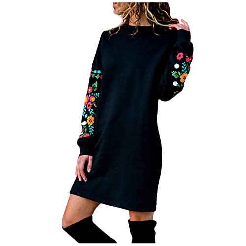 Strickkleid Damen Winter Langarm Minikleid Knielang Lange Pullover Elegant Pulloverkleid Rundhals Schlank Freizeitkleid Baumwolle Frauen Etuikleid Warm Blumenkleid Lässig Sweatkleid von Dajowake