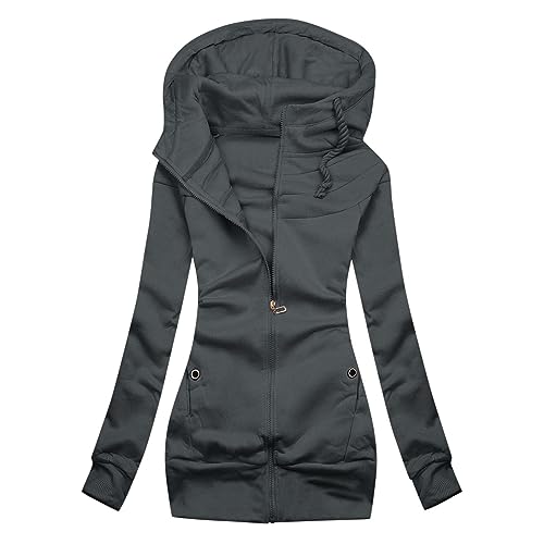 Sweatjacke Damen Baumwolle ÜBergangsjacke Langarm Hoodie mit Kapuze Kapuzenpullover Casual Frauenmantel Herbst Winter Outwear Elegant ReißVerschluss ÜBergangsmantel Lange äRmel (S, Glau) von Dajowake