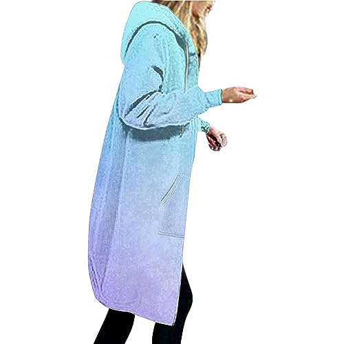 Sweatshirt Damen Gradientenfarbe Hoodie Lange Ärmel Parka Winterjacke Verdickt Freizeit Jacke mit Kapuze Baumwolle Kapuzenpullover Reißverschluss Übergangsjacke Lockere Trenchcoat (L, Hellblau) von Dajowake