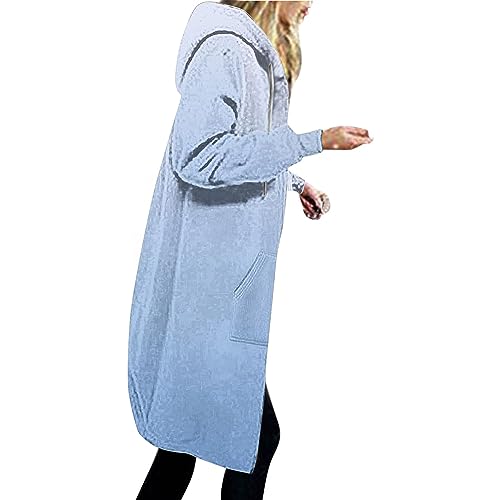 Sweatshirt Damen Gradientenfarbe Hoodie Lange Ärmel Parka Winterjacke Verdickt Freizeit Jacke mit Kapuze Baumwolle Kapuzenpullover Reißverschluss Übergangsjacke Lockere Trenchcoat (XXL, Himmelblau) von Dajowake
