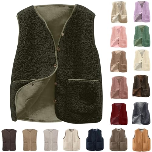Teddy Fleece Weste Damen Fleeceweste Autumns Winter Laufweste Ärmellos Westen Warm Einfarbig Teddyweste Kurz Knöpfe Fellweste Trachtenweste Bequeme Damenweste Pelzjacke mit Taschen Teddy Fleece Weste Damen Fleeceweste Autumns Winter Laufweste Ärmellos Westen Warm Einfarbig Teddyweste Kurz Knöpfe Fellweste Trachtenweste Bequeme Damenweste Pelzjacke mit Taschen von Dajowake
