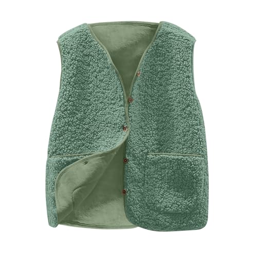 Teddy Fleece Weste Damen Fleeceweste Autumns Winter Laufweste Ärmellos Westen Warm Einfarbig Teddyweste Kurz Knöpfe Fellweste Trachtenweste Bequeme Damenweste Pelzjacke mit Taschen von Dajowake