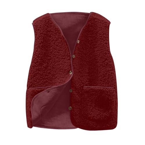 Teddy Fleece Weste Damen Fleeceweste Autumns Winter Laufweste Ärmellos Westen Warm Einfarbig Teddyweste Kurz Knöpfe Fellweste Trachtenweste Bequeme Damenweste Pelzjacke mit Taschen von Dajowake