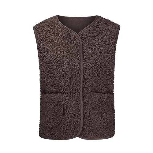 Teddy Fleece Weste Damen Fleeceweste Autumns Winter Laufweste Ärmellos Westen Warm Einfarbig Teddyweste Kurz Knöpfe Fellweste Trachtenweste Bequeme Damenweste Pelzjacke mit Taschen von Dajowake