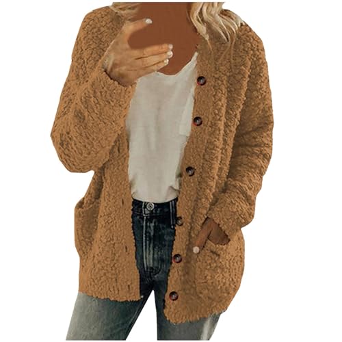 Teddyjacke Damen mit Taschen Winterjacke Mode Warme Wintermantel Flauschig Plüsch Jacke Dicke Freizeit Mantel Einfarbig Fleecejacke Knopfleiste Plüschjacke Winter Thermo Sweatshirt Teddyjacke Damen mit Taschen Winterjacke Mode Warme Wintermantel Flauschig Plüsch Jacke Dicke Freizeit Mantel Einfarbig Fleecejacke Knopfleiste Plüschjacke Winter Thermo Sweatshirt von Dajowake